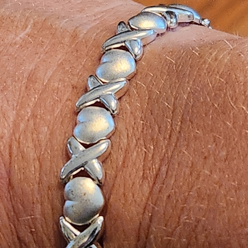 Sterling Silver X and Heart Bracelet